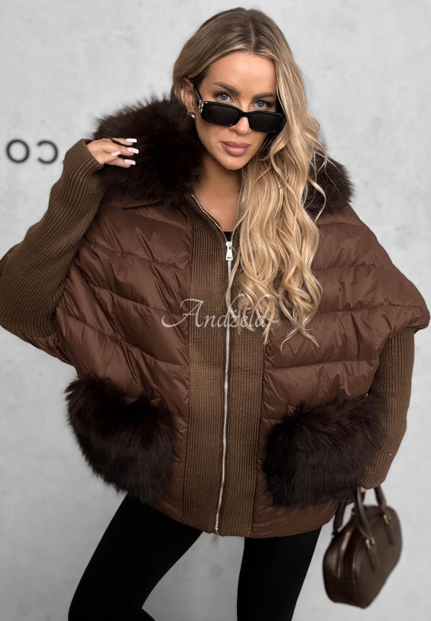 Short Quilted Jacket with Fur Trim in Apple Crumble Chocolate