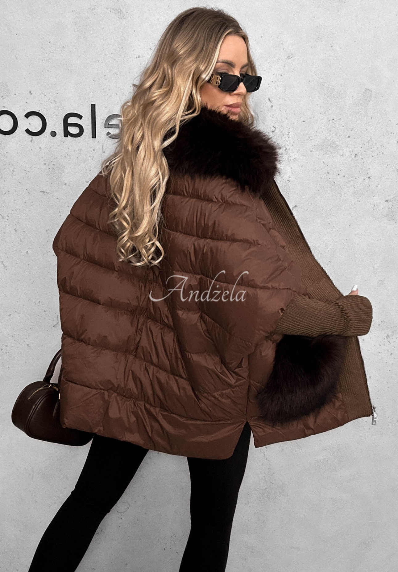 Short Quilted Jacket with Fur Trim in Apple Crumble Chocolate