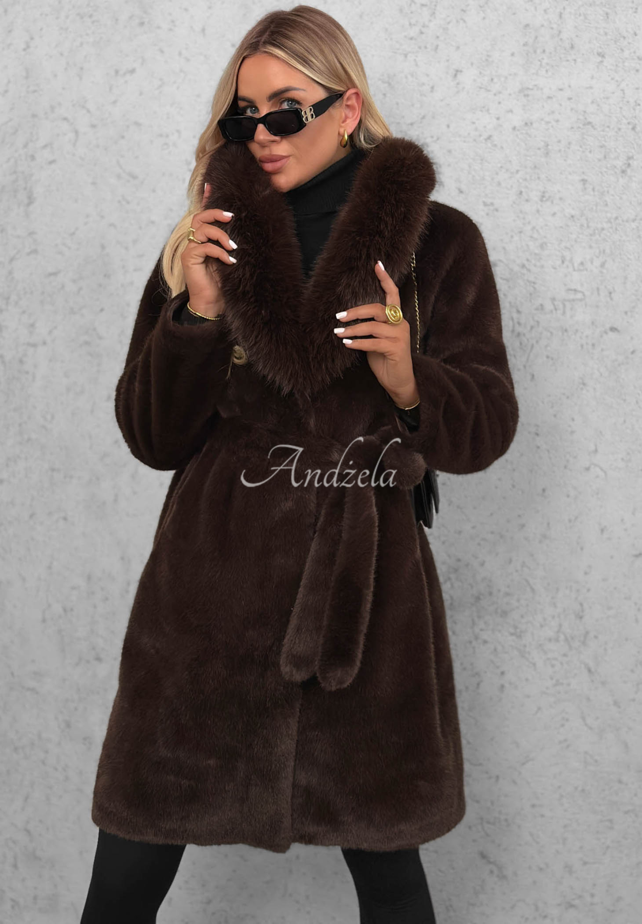 Cloud Cuddle Chocolate-Colored Fur Coat with Belt