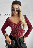 Gorsetowa bluzka longsleeve z koronki Pure Seduction czarna