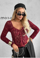 Gorsetowa bluzka longsleeve z koronki Pure Seduction czarna