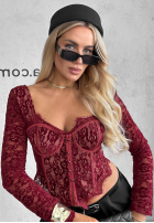 Gorsetowa bluzka longsleeve z koronki Pure Seduction czarna