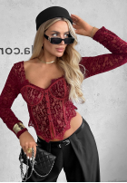 Gorsetowa bluzka longsleeve z koronki Pure Seduction czarna