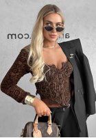 Gorsetowa bluzka longsleeve z koronki Pure Seduction czarna