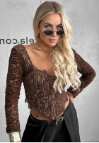 Gorsetowa bluzka longsleeve z koronki Pure Seduction czarna