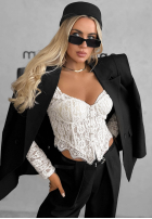 Gorsetowa bluzka longsleeve z koronki Pure Seduction czarna