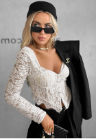 Gorsetowa bluzka longsleeve z koronki Pure Seduction czarna
