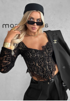 Gorsetowa bluzka longsleeve z koronki Pure Seduction czarna