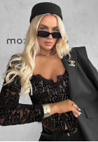 Gorsetowa bluzka longsleeve z koronki Pure Seduction czarna