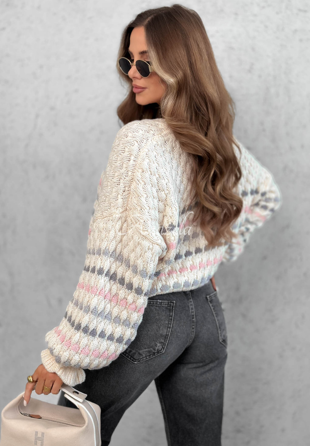 Miękki sweter we wzory Sweet Lollipop ecru