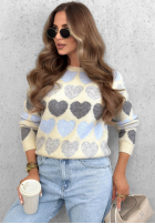 Miękki sweter w serduszka Soft Hearts beżowo-czekoladowy