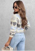 Miękki sweter w serduszka Soft Hearts beżowo-czekoladowy