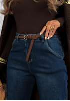 Spodnie jeansowe mom fit z paskiem Weekend Mess ciemnoniebieskie