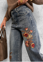 Spodnie jeansowe straight z haftowanymi kwiatami Morning Flores niebieskie