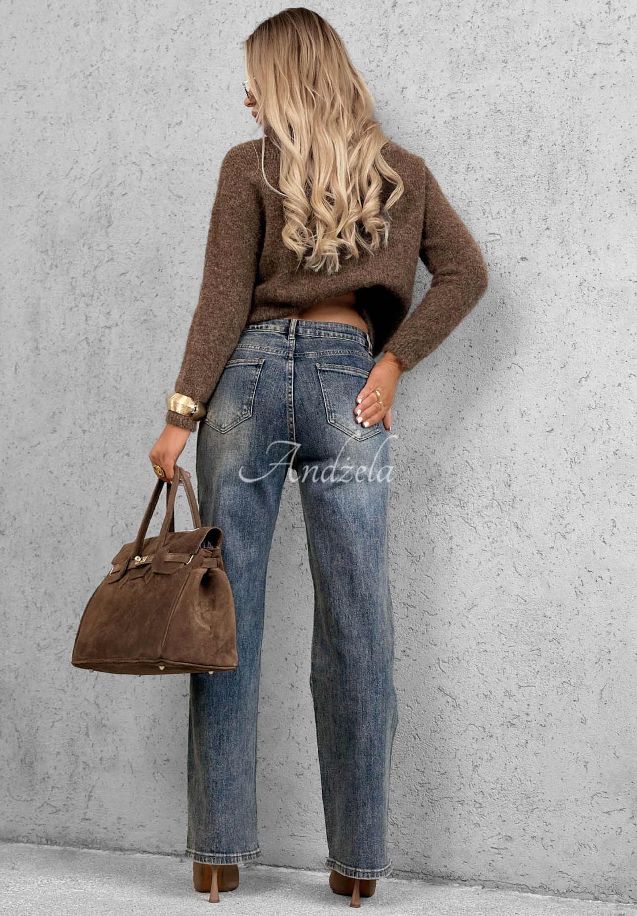 Straight-leg jeans with embroidered Morning Flores flowers, blue