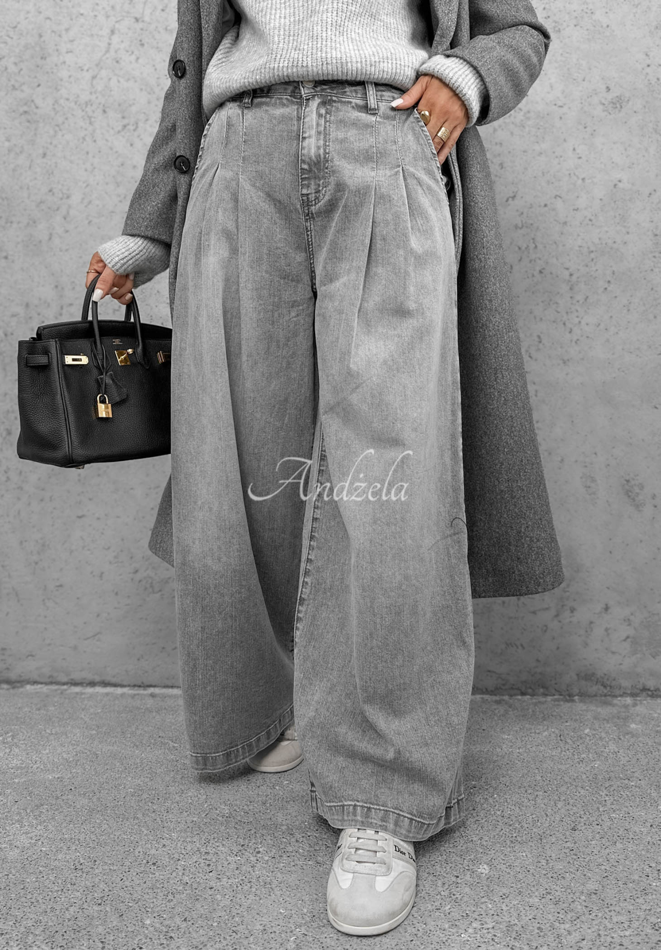 Spodnie jeansowe wide leg Daily Walk szare