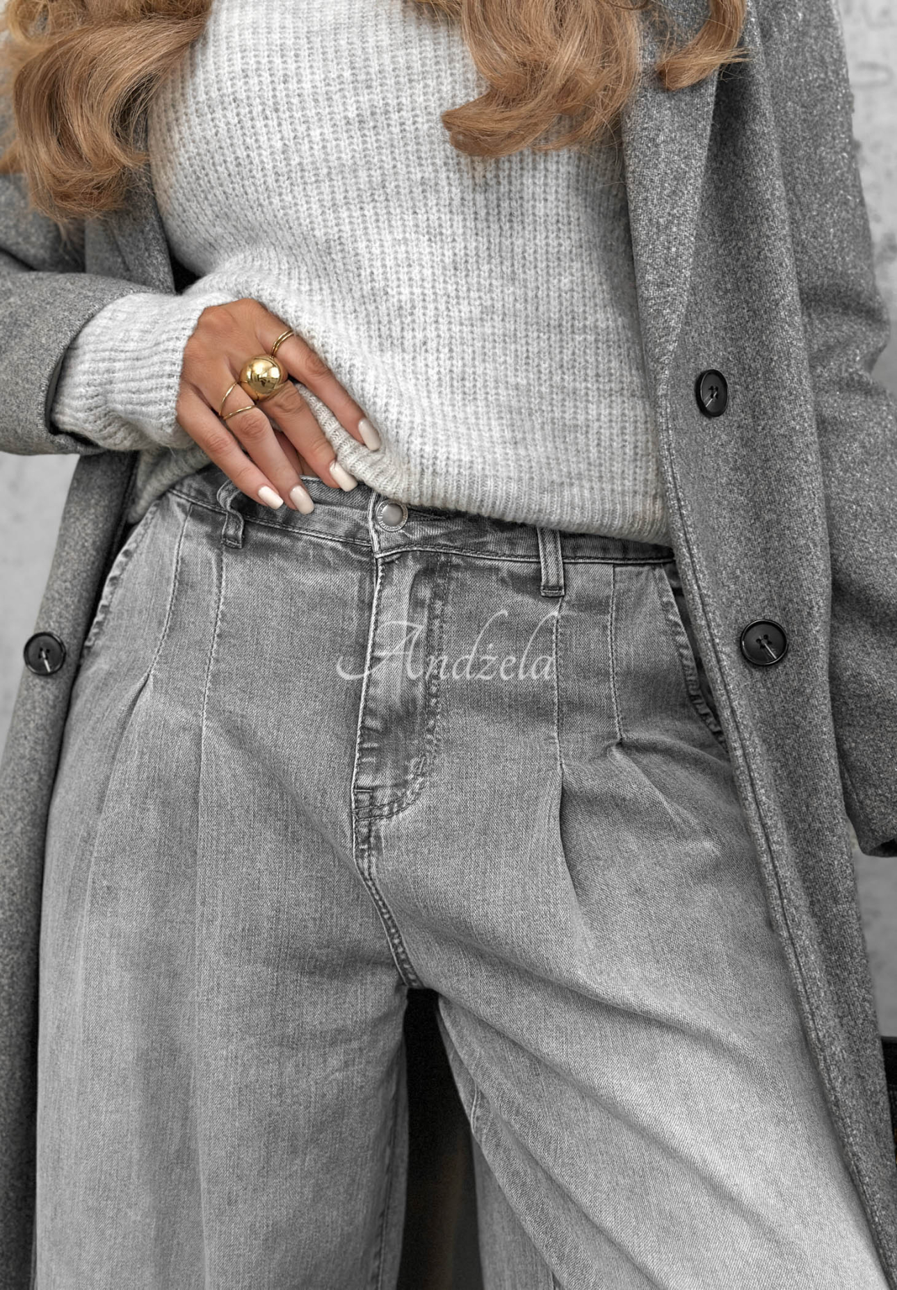 Spodnie jeansowe wide leg Daily Walk szare