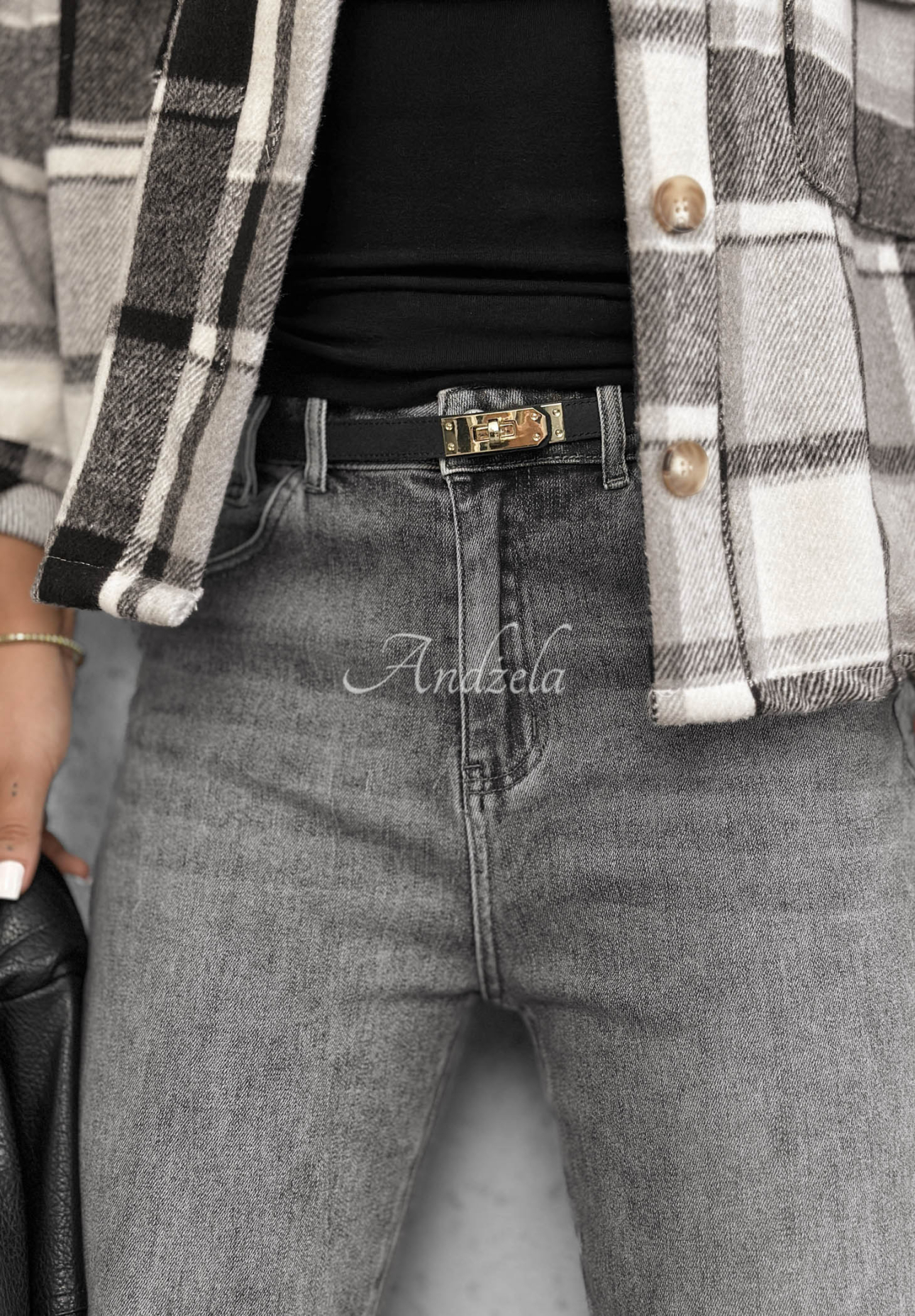 Quiet Days Gray Mom-Fit Jeans