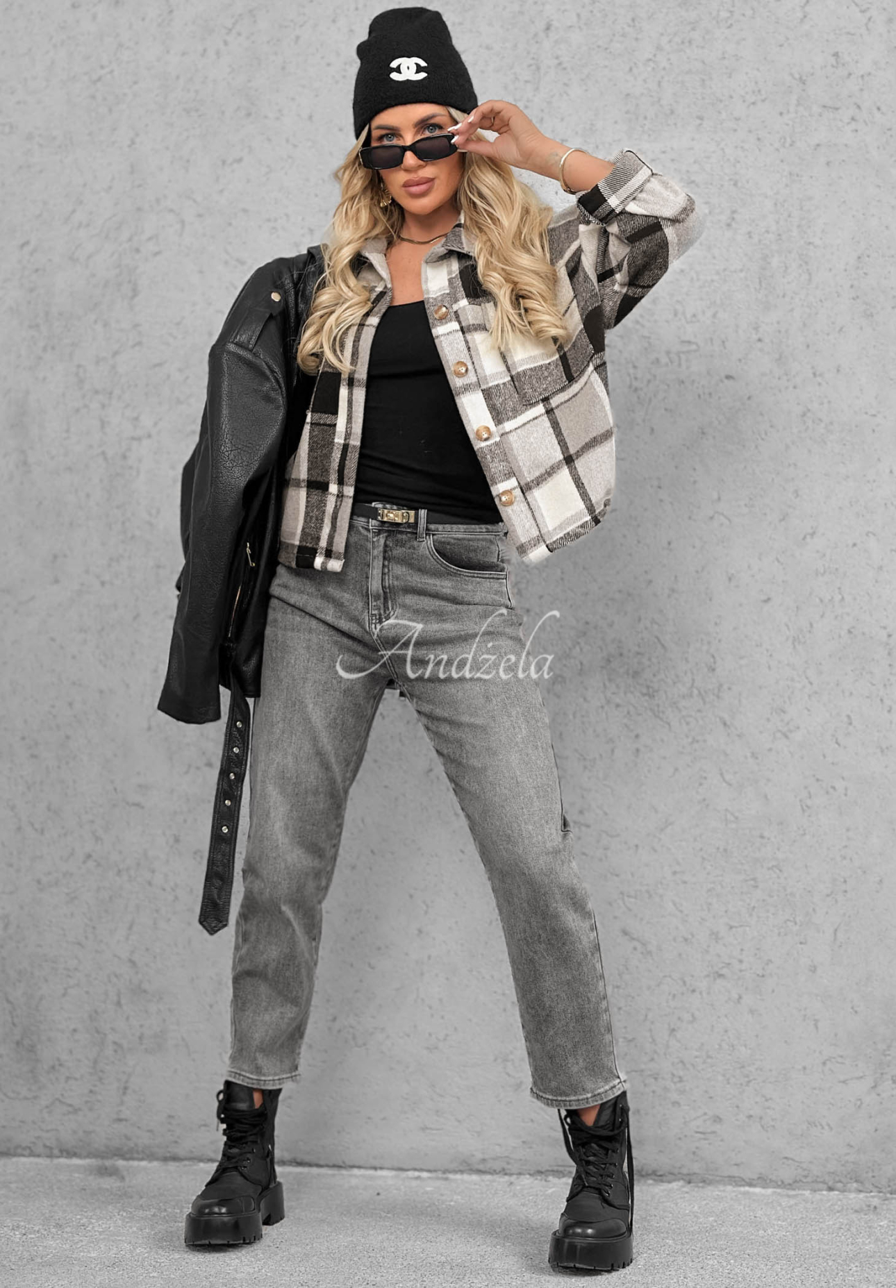 Cloudy Honey Gray Checkered Outer Shirt with Pockets
