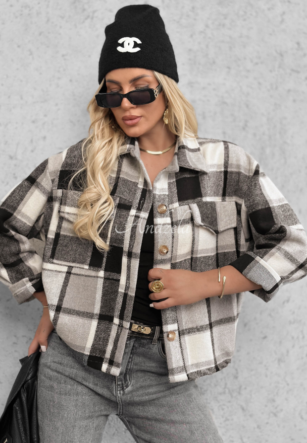 Cloudy Honey Gray Checkered Outer Shirt with Pockets