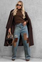 Spodnie jeansowe mom fit z naszywkami Fall Mood niebieskie