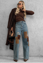 Spodnie jeansowe mom fit z naszywkami Fall Mood niebieskie