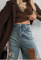 Spodnie jeansowe mom fit z naszywkami Fall Mood niebieskie