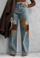 Spodnie jeansowe wide leg z naszywkami Fall Mood niebieskie
