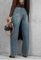 Spodnie jeansowe mom fit z naszywkami Fall Mood niebieskie