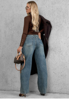 Spodnie jeansowe mom fit z naszywkami Fall Mood niebieskie