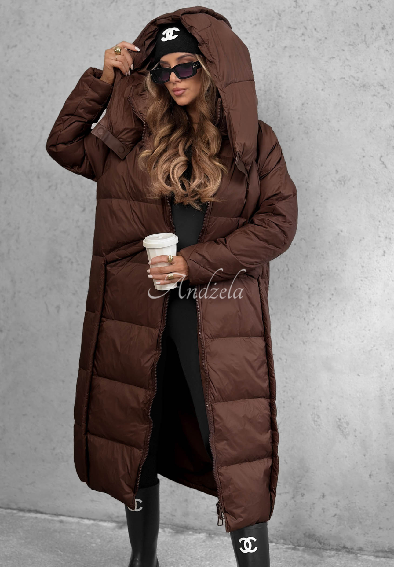 Want Winter Long Hooded Down Jacket in Chocolate Brown