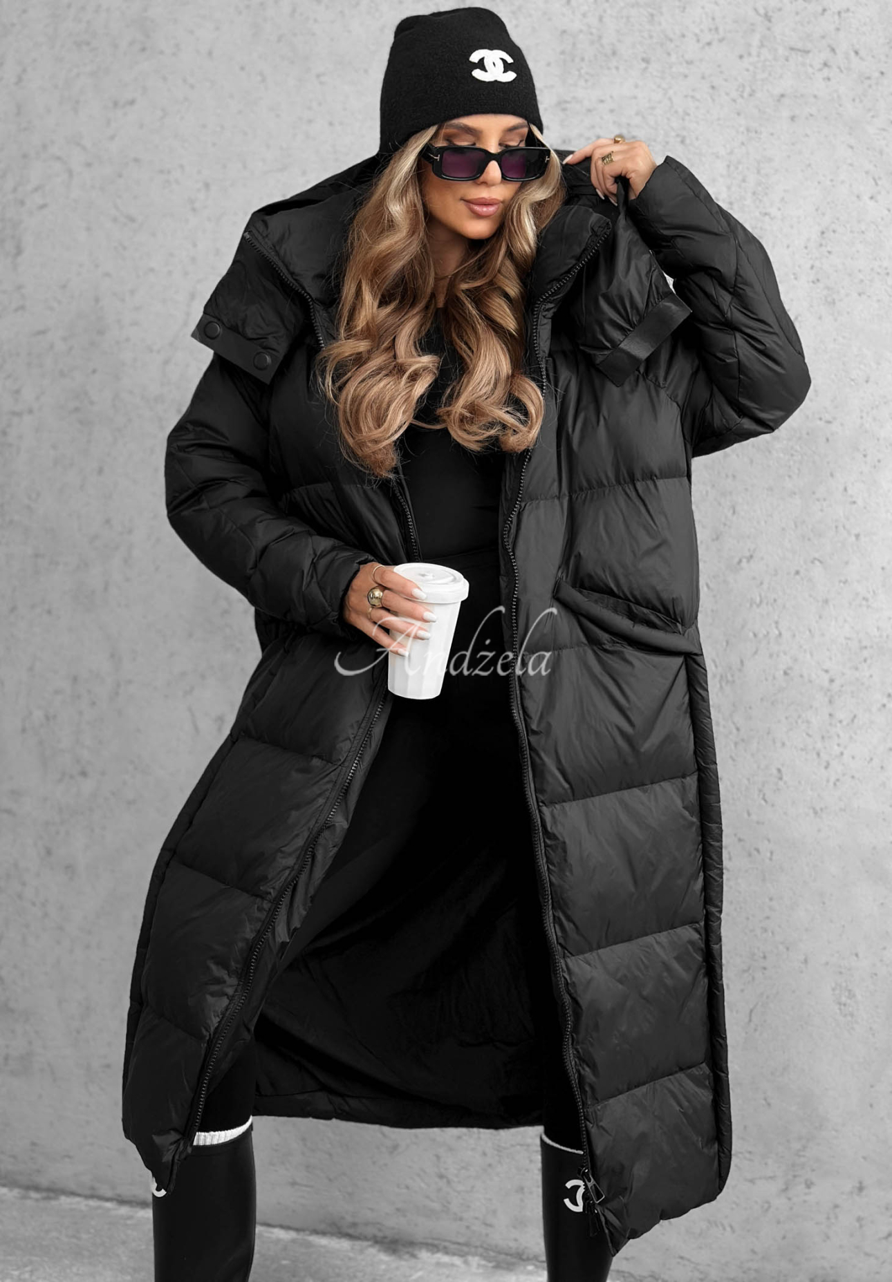 Want Winter Long Black Hooded Down Jacket