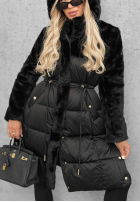 Długa pikowana kurtka z misiem Out Today czarna