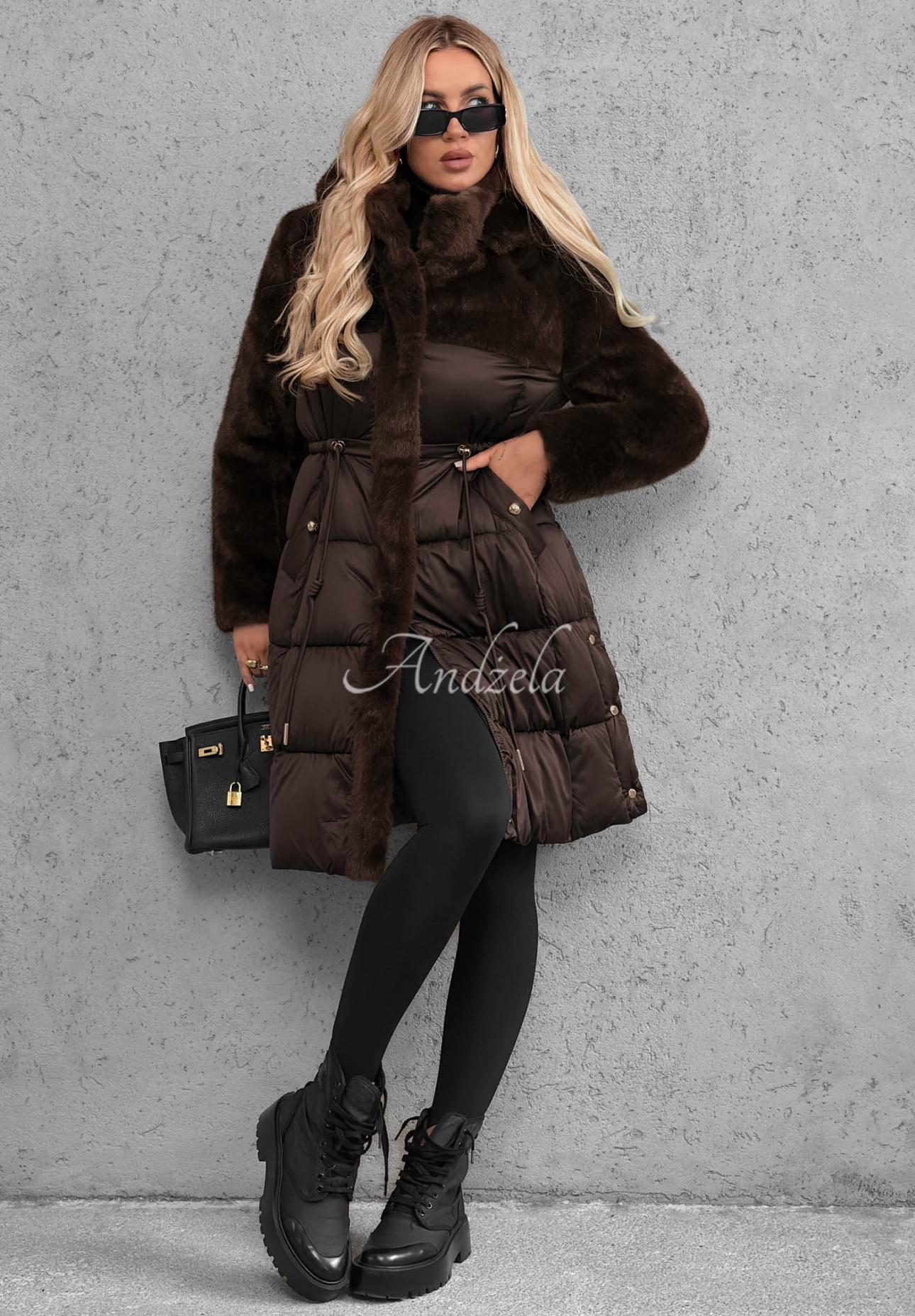 Out Today Long Quilted Jacket with Teddy Bear, Chocolate Brown