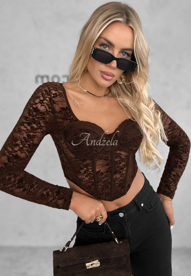 Last Dance Short Lace Corset Top in Chocolate Brown