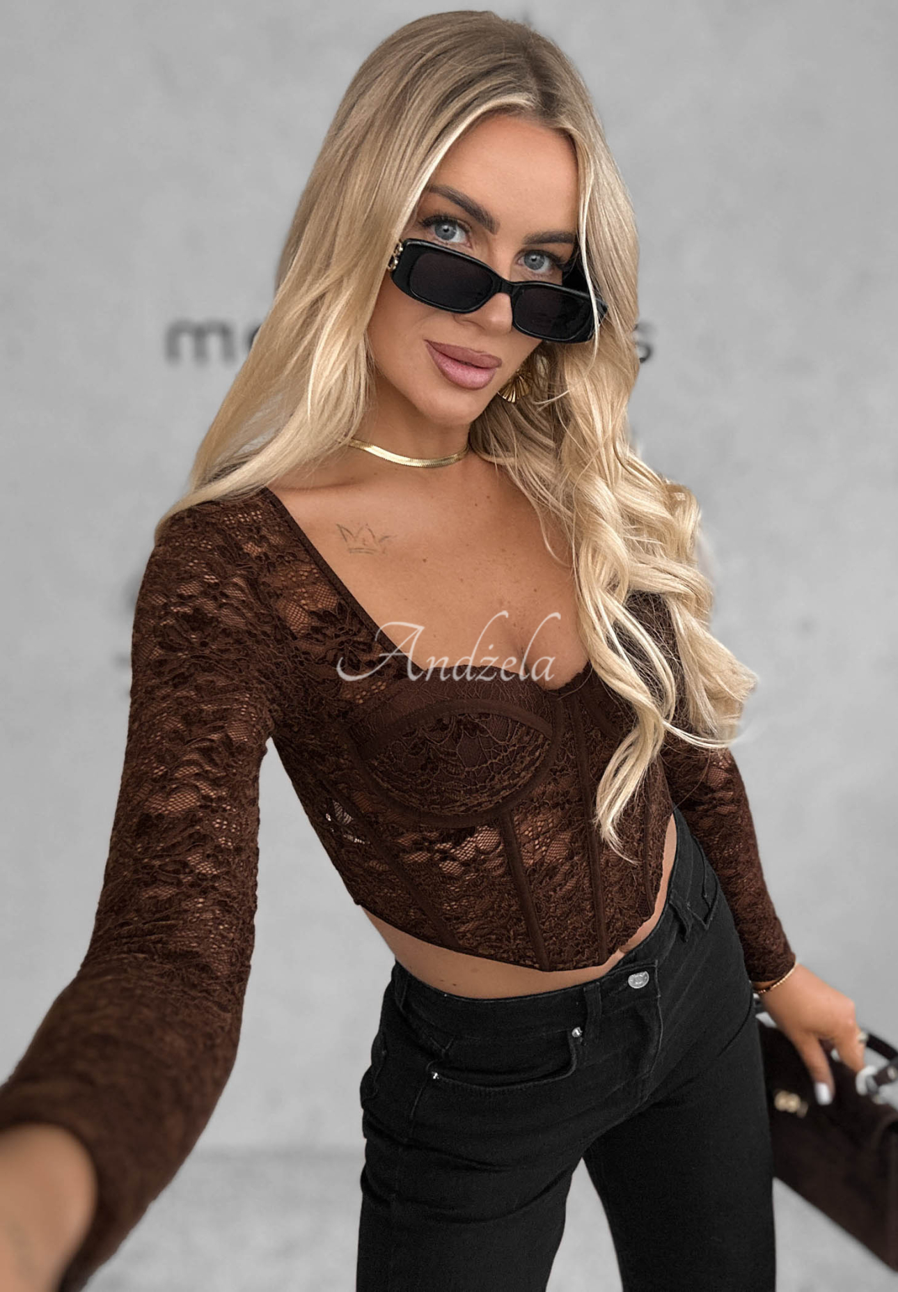 Last Dance Short Lace Corset Top in Chocolate Brown