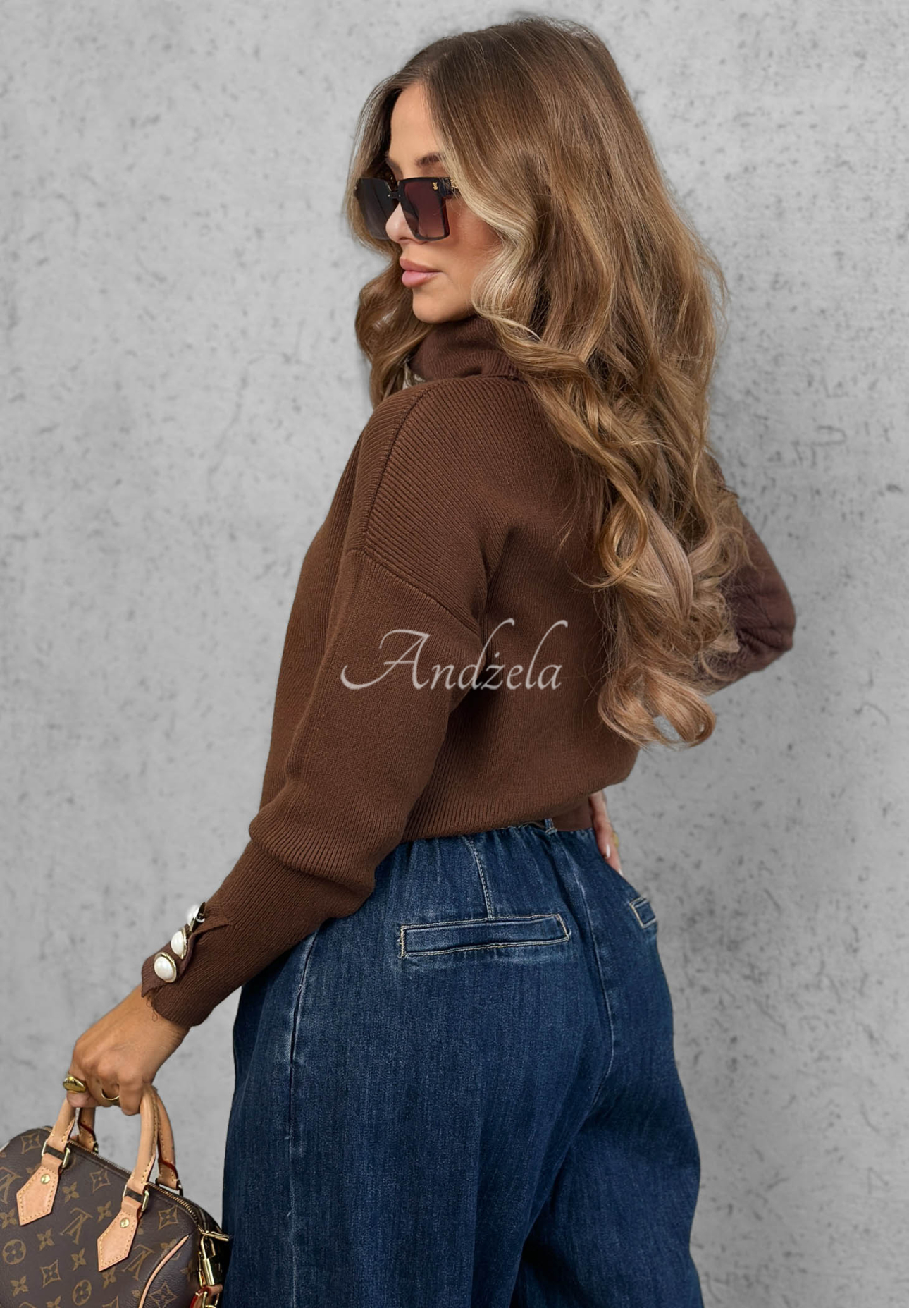 The Everyday chocolate-colored viscose turtleneck sweater with decorative buttons