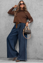 Spodnie jeansowe wide leg z paskiem Amber Chapter niebieskie