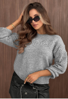 Miękki sweter z ozdobnym haftem October Days beżowy