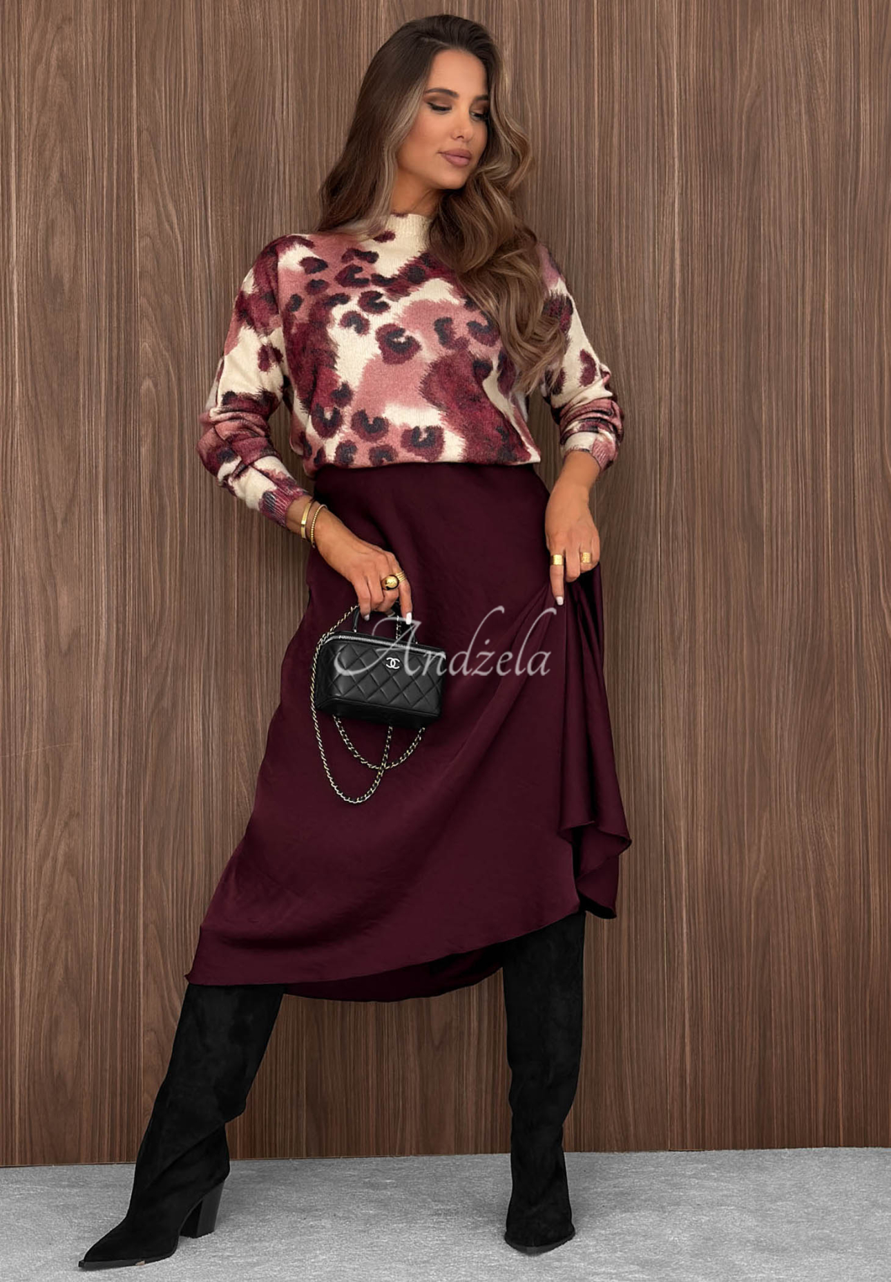 Soft Wilder Fall burgundy leopard-print wool sweater