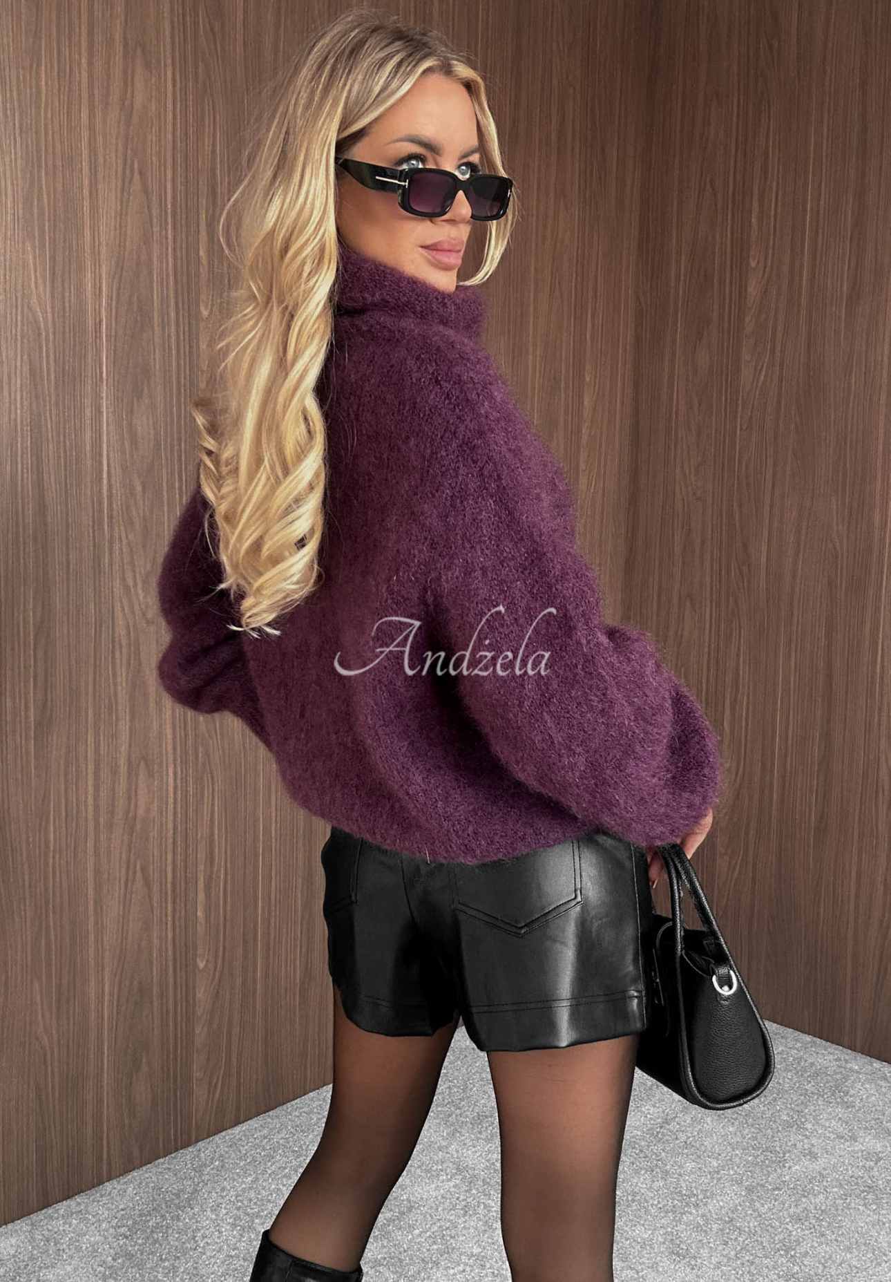 Rainy Clouds Soft Mohair Turtleneck Sweater in Berry