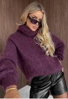 Miękki moherowy sweter z golfem Rainy Clouds jagodowy