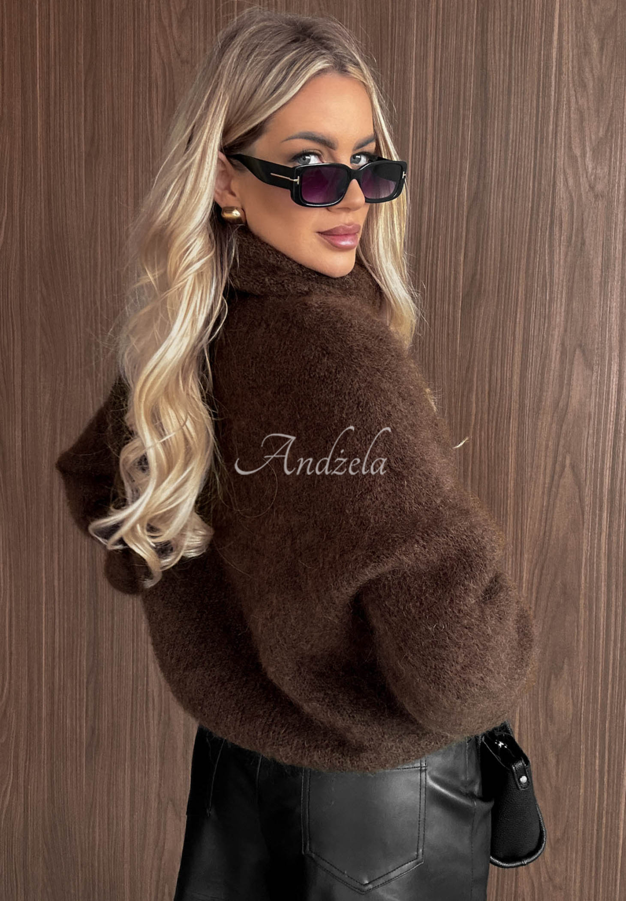 Rainy Clouds Soft Mohair Turtleneck Sweater in Chocolate