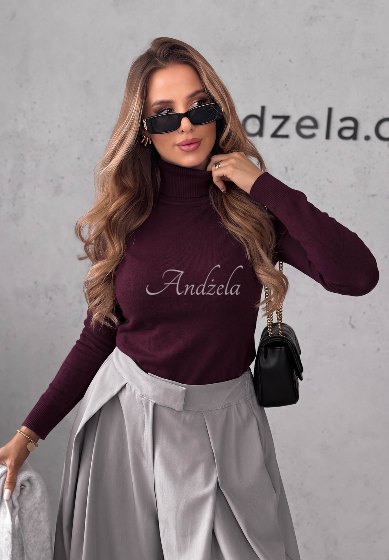 Solange Fitted Turtleneck Sweater in Berry
