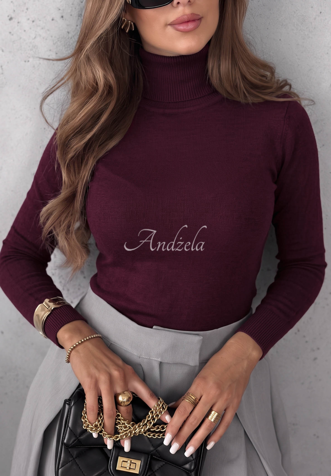 Dopasowany sweter z golfem Solange jagodowy