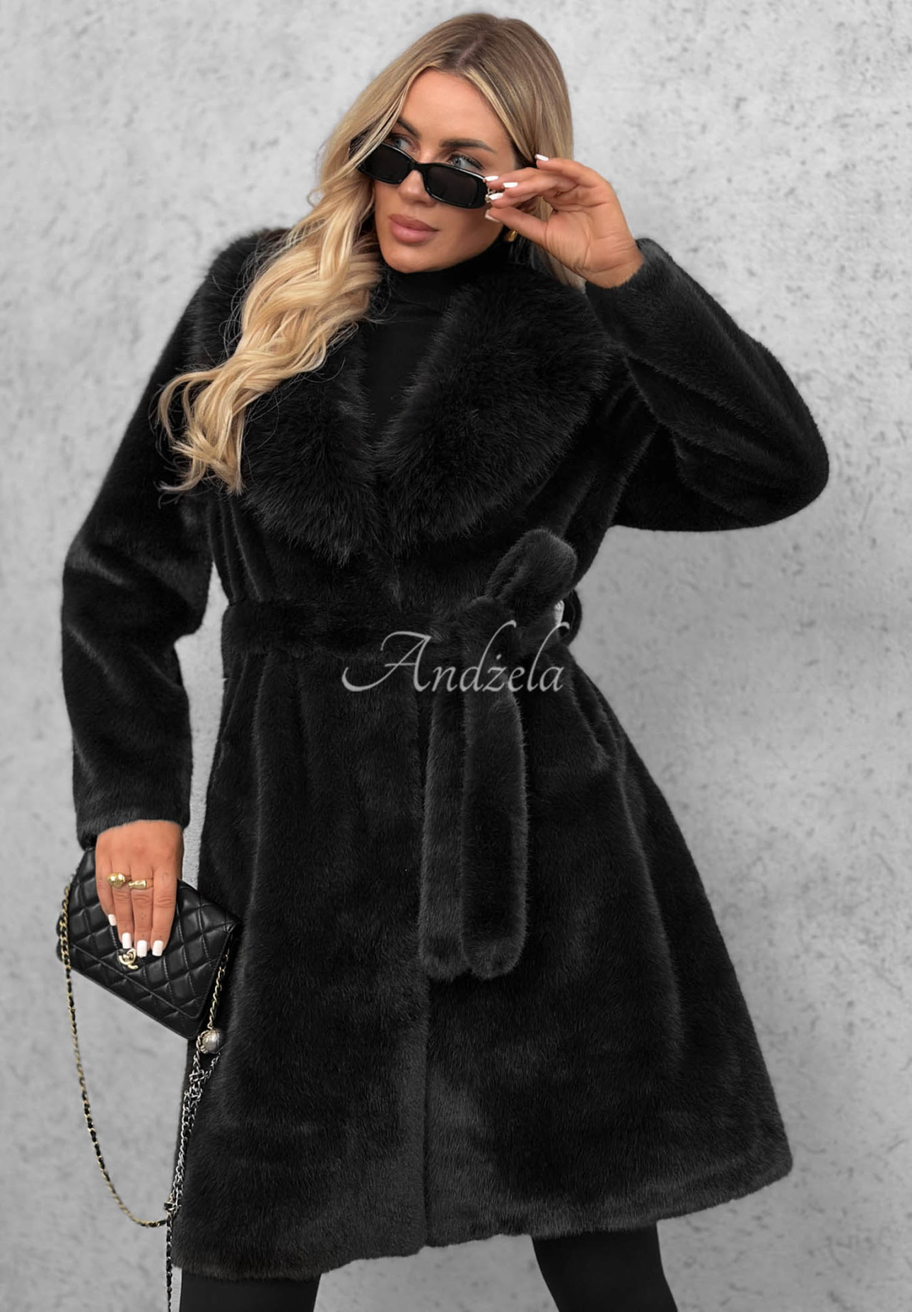 Cloud Cuddle Black Fur Coat with Belt