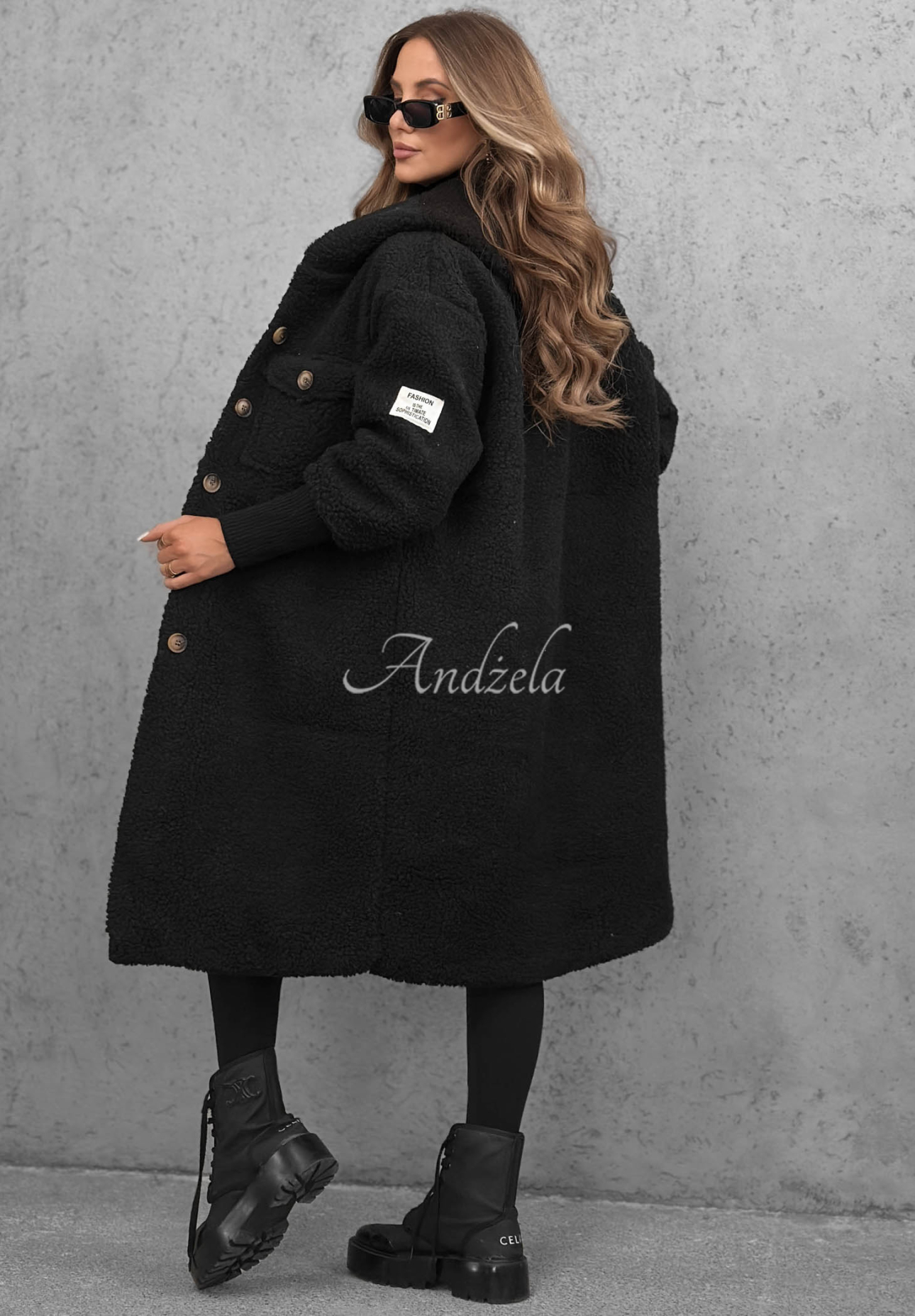 Aspen Babe Long Black Hooded Shearling Coat