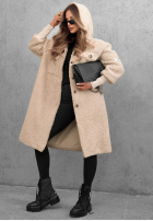 Długi płaszcz kożuszek z kapturem Aspen Babe czekoladowy