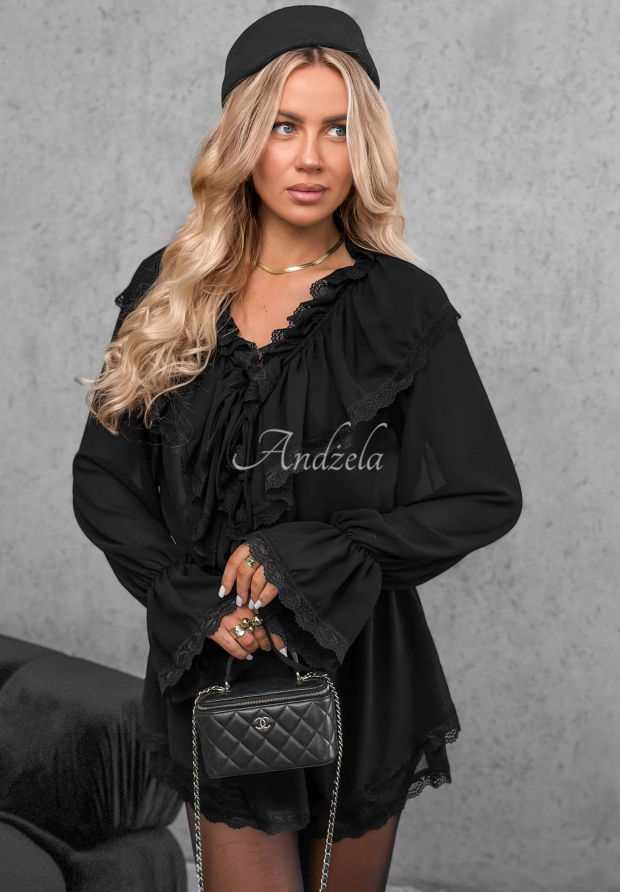 Say It Slowly Black Jumpsuit with Ruffles and Lace