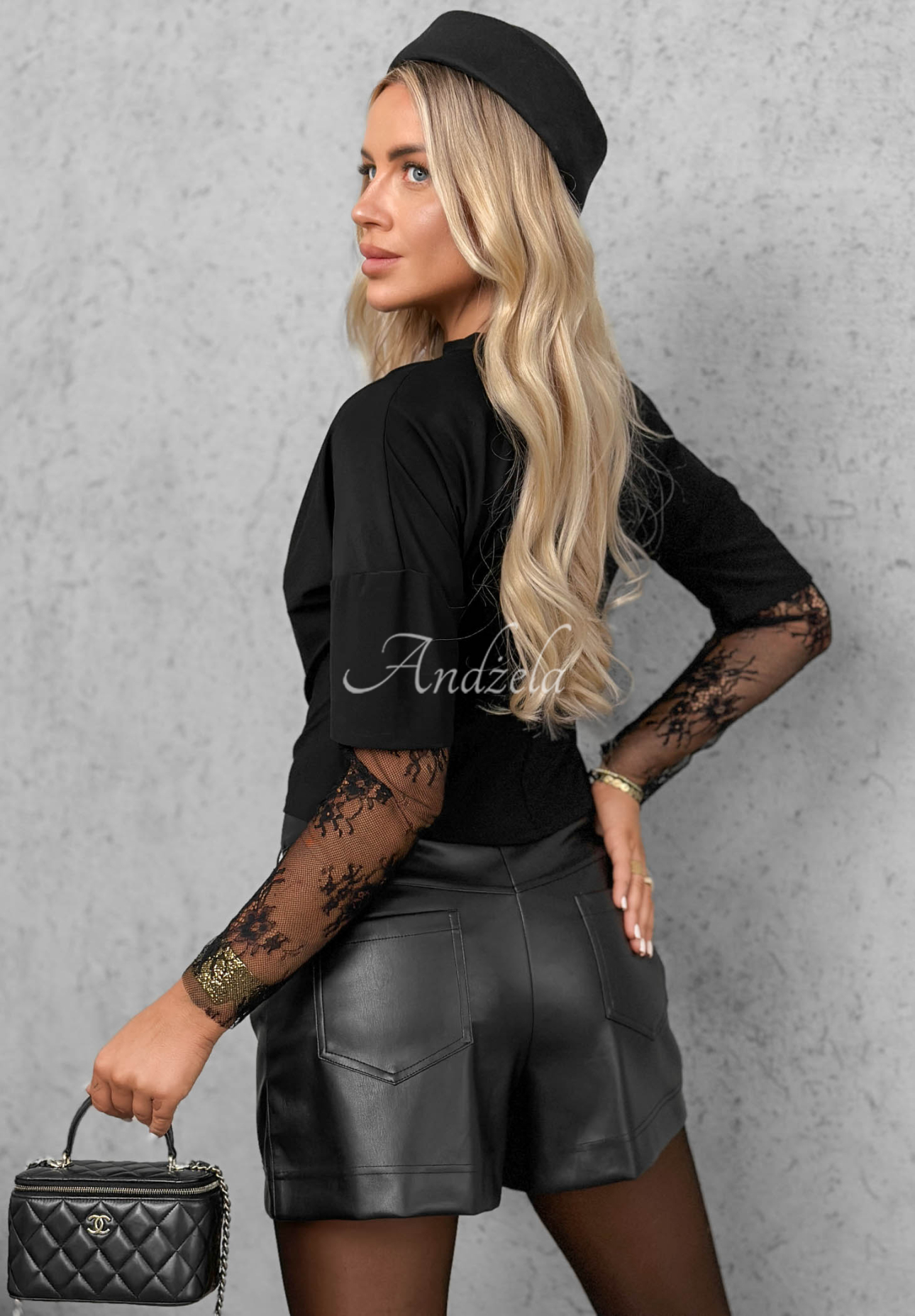 One Secret Black Blouse with Lace Inserts
